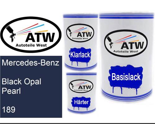 Mercedes-Benz, Black Opal Pearl, 189: 500ml Lackdose + 500ml Klarlack + 250ml Härter - Set, von ATW Autoteile West.